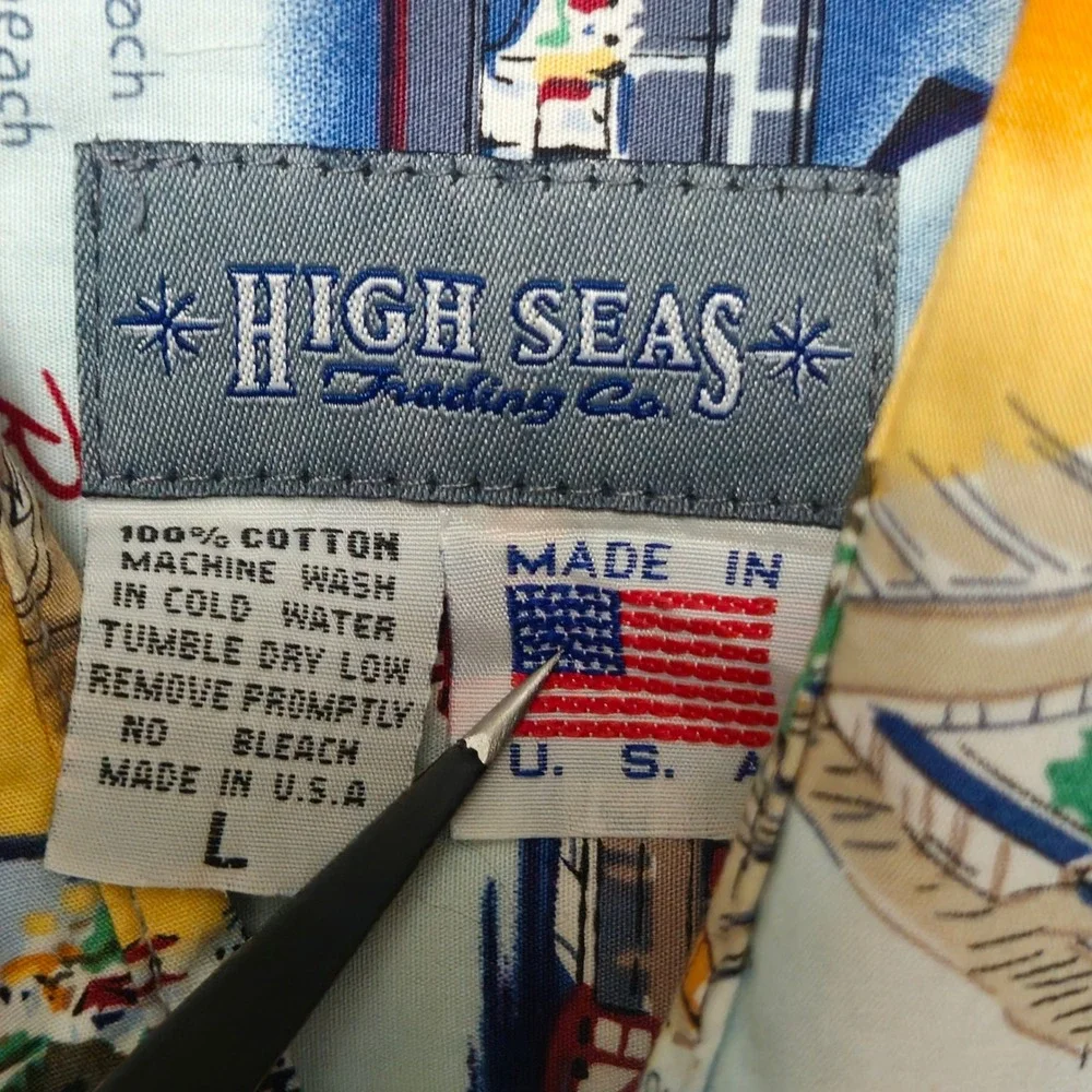 HIGH SEAS Trading Co‎ Mens Large Southern California Beach Print Hawaiian Shirt